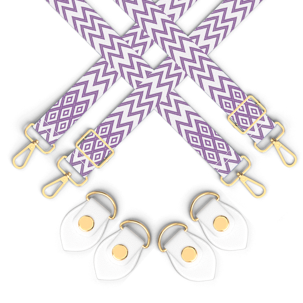 Bogg Bag Interchangeable Straps - Lilac Diagonal Straps & White Anchors