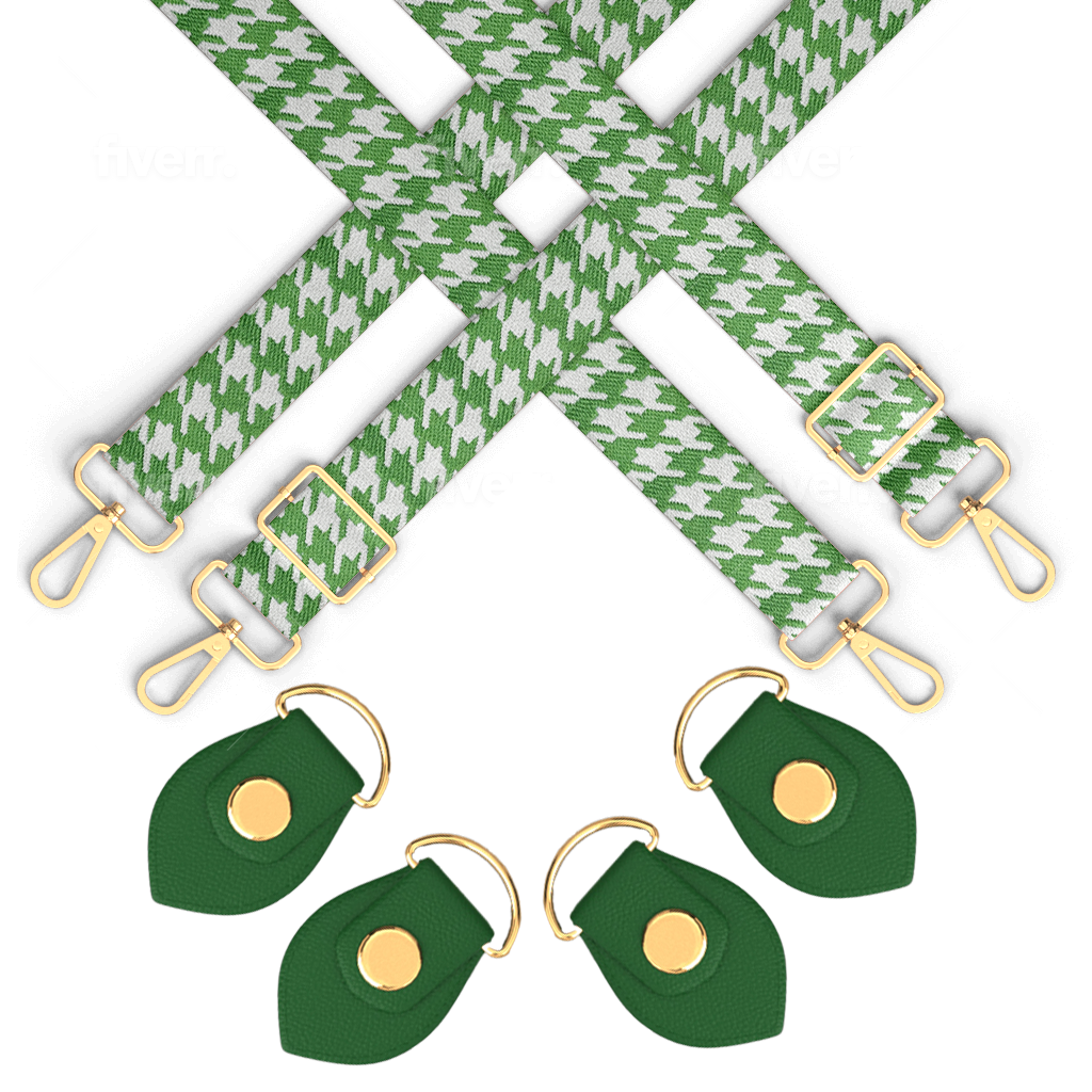 Franny & Versa - Multi-Position Strap set in Green & White Houndstooth StrapS with Green Anchors