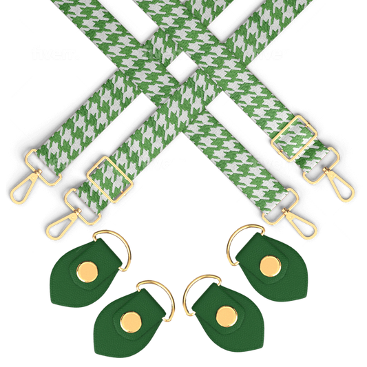 Franny & Versa - Multi-Position Strap set in Green & White Houndstooth StrapS with Green Anchors