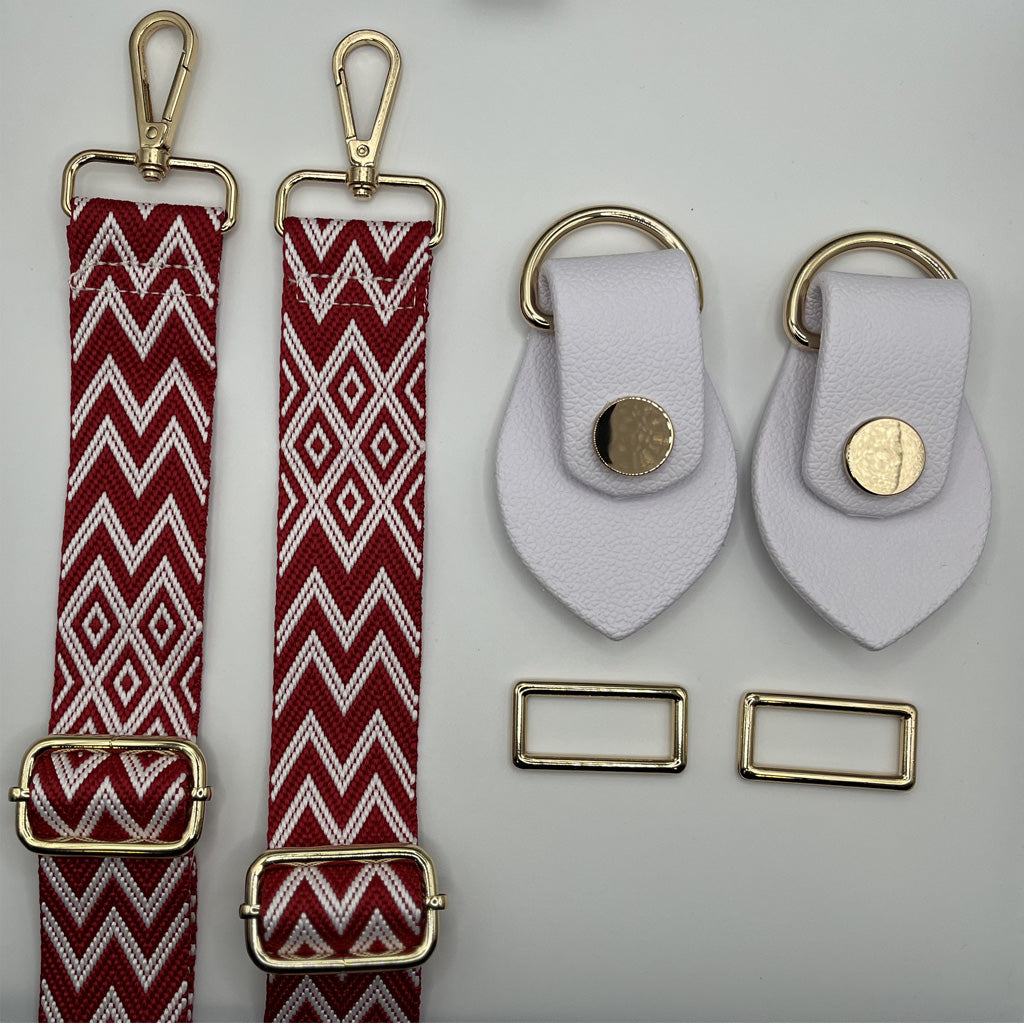 Quinn - Red & White Pattern Strap with White Anchors